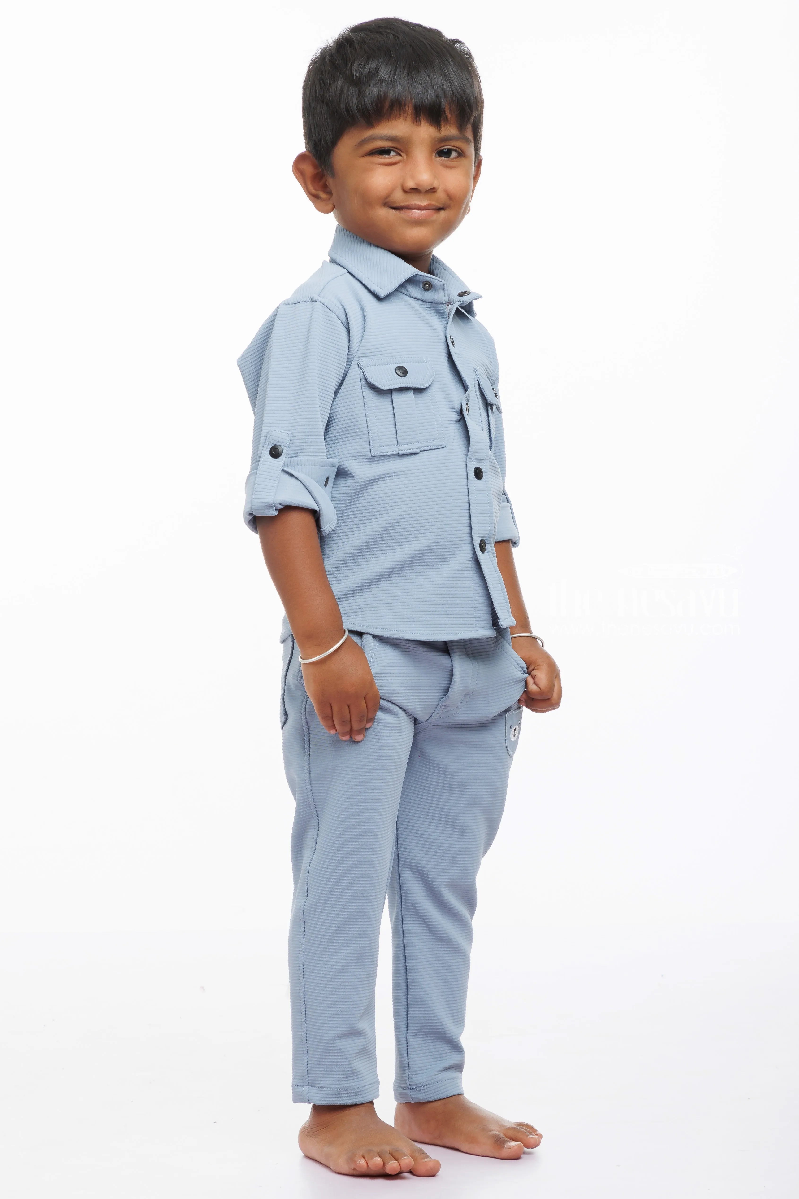 Boys Sleek Grey Shirt and Pant Set - Trendy Comfort