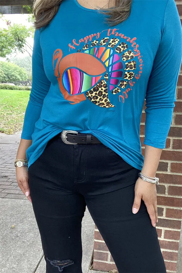 DLH8330 Happy Thanksgiving y'all serape/leopard printed turkey