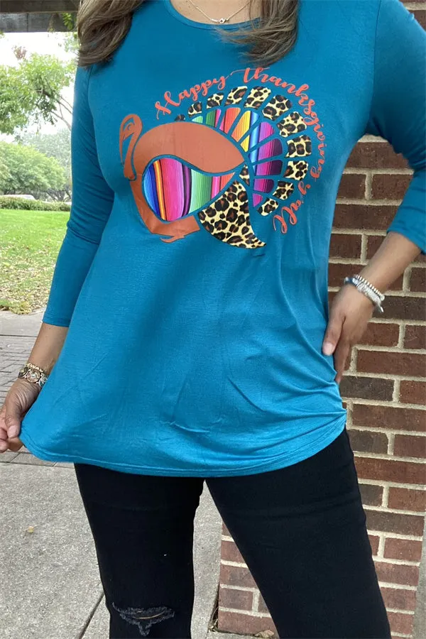 DLH8330 Happy Thanksgiving y'all serape/leopard printed turkey
