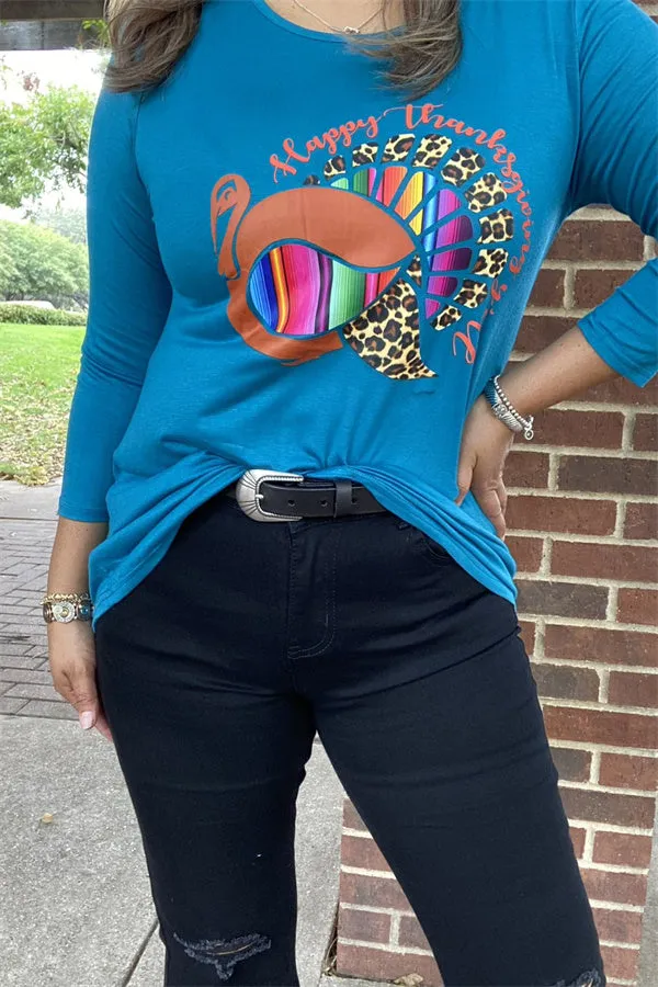 DLH8330 Happy Thanksgiving y'all serape/leopard printed turkey